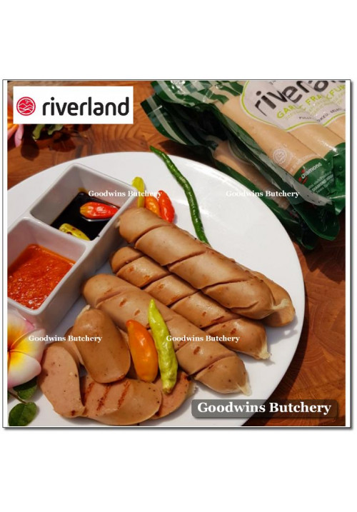 Sausage beef & chicken GARLIC FRANKFURTER frozen RIVERLAND 5pcs 360g